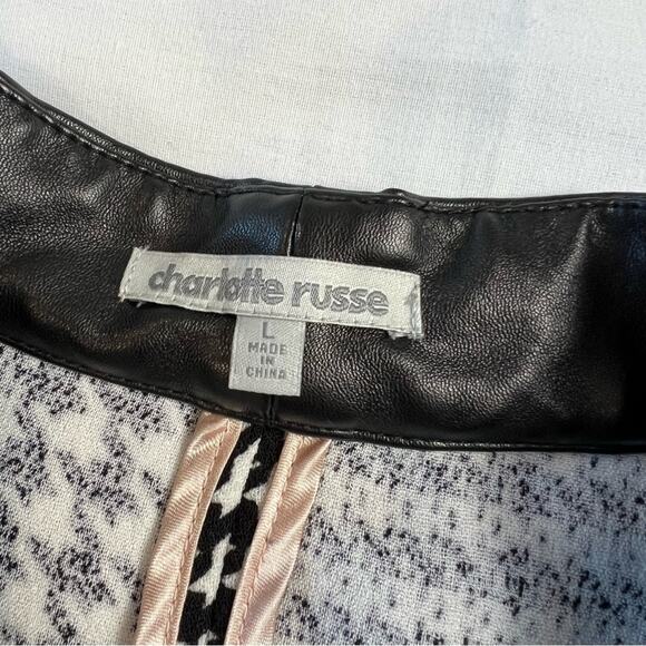 Charlotte Russe Women's Large Plaid Black Leather Collar Open Cardigan - Picture 6 of 7